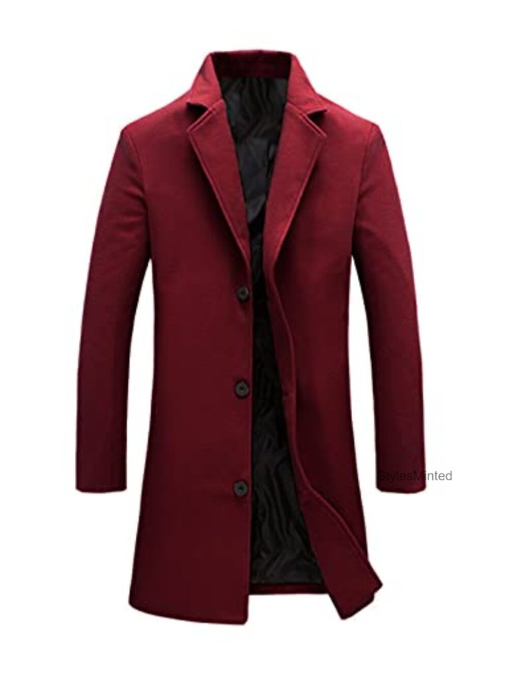Tanming Single Breasted Men's Wool Blend Trench Coat Long Peacoat